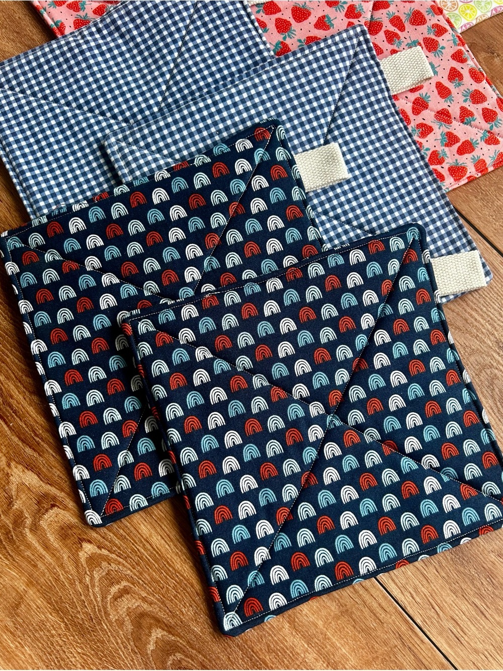 Potholder Set | Red white and blue rainbows